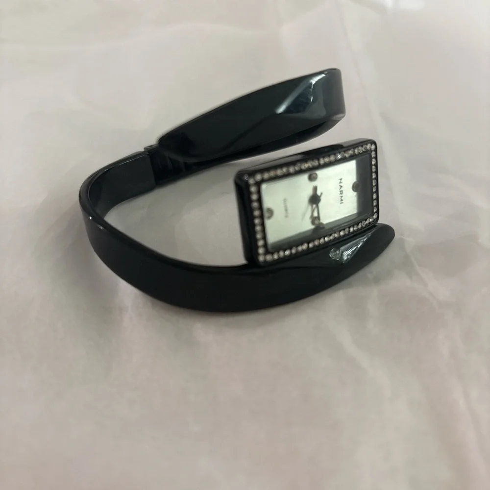 Black Wraparound Watch with Crystal Accents - Picture 2 of 3